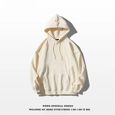 Модерен едноцветен суитшърт с качулка за мъже, 300 г тежък памук, ежедневен стил, американска мода, голямо яке с качулка