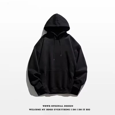 Модерен едноцветен суитшърт с качулка за мъже, 300 г тежък памук, ежедневен стил, американска мода, голямо яке с качулка