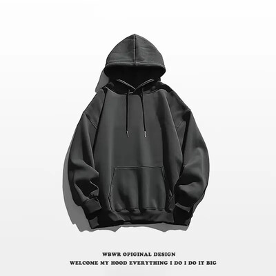 Модерен едноцветен суитшърт с качулка за мъже, 300 г тежък памук, ежедневен стил, американска мода, голямо яке с качулка