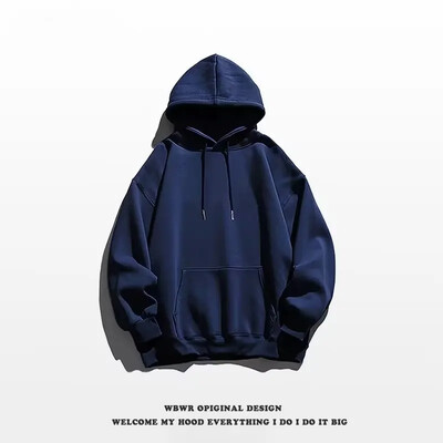 Модерен едноцветен суитшърт с качулка за мъже, 300 г тежък памук, ежедневен стил, американска мода, голямо яке с качулка