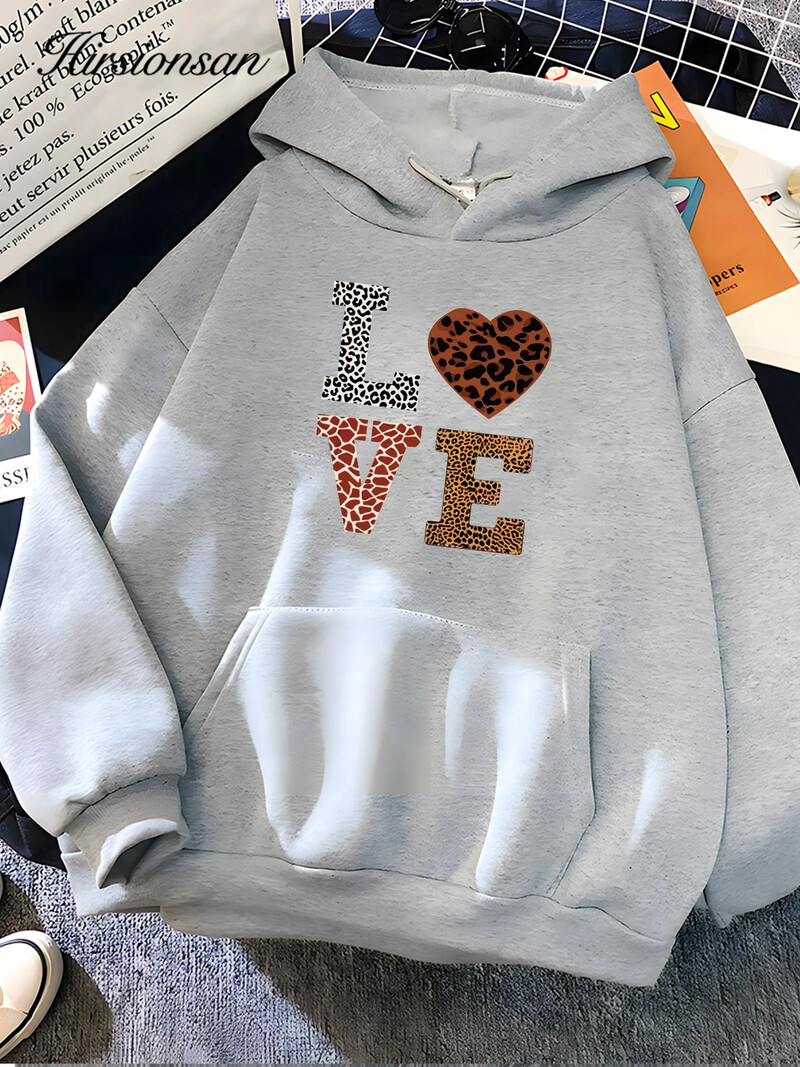 Hirsionsan Hanorac cu imprimeu cu scrisori de dragoste pentru femei 2023 Noua iarnă moale, casual, lejer, calduros, pentru femei, haine pentru dama din lână
