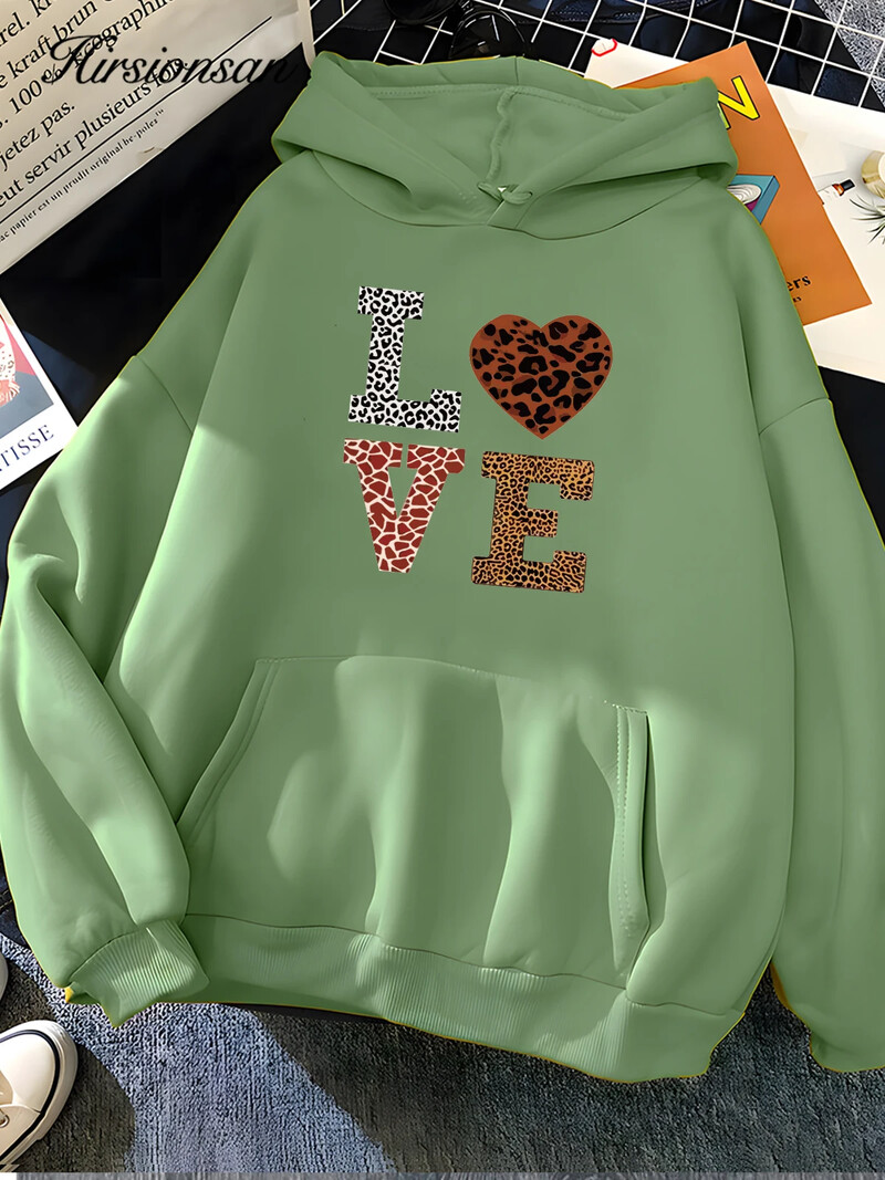 Hirsionsan Hanorac cu imprimeu cu scrisori de dragoste pentru femei 2023 Noua iarnă moale, casual, lejer, calduros, pentru femei, haine pentru dama din lână