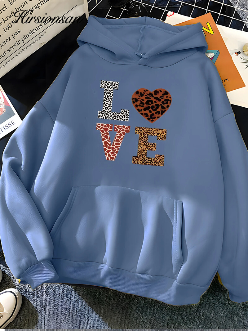 Hirsionsan Hanorac cu imprimeu cu scrisori de dragoste pentru femei 2023 Noua iarnă moale, casual, lejer, calduros, pentru femei, haine pentru dama din lână