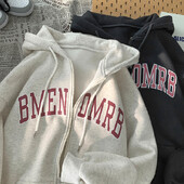 Jesenske korejske majice s kratkim rukavima Punk estetska topla odjeća Gornji dijelovi Nova vintage majica s kapuljačom s printom slova i sportski kaput Opuštena ležerna jakna