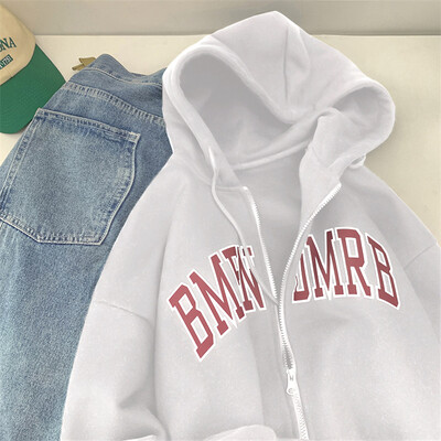 Jesenske korejske majice s kratkim rukavima Punk estetska topla odjeća Gornji dijelovi Nova vintage majica s kapuljačom s printom slova i sportski kaput Opuštena ležerna jakna