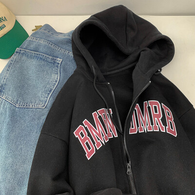 Jesenske korejske majice s kratkim rukavima Punk estetska topla odjeća Gornji dijelovi Nova vintage majica s kapuljačom s printom slova i sportski kaput Opuštena ležerna jakna