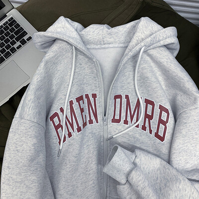 Jesenske korejske majice s kratkim rukavima Punk estetska topla odjeća Gornji dijelovi Nova vintage majica s kapuljačom s printom slova i sportski kaput Opuštena ležerna jakna