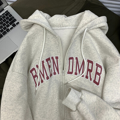 Jesenske korejske majice s kratkim rukavima Punk estetska topla odjeća Gornji dijelovi Nova vintage majica s kapuljačom s printom slova i sportski kaput Opuštena ležerna jakna