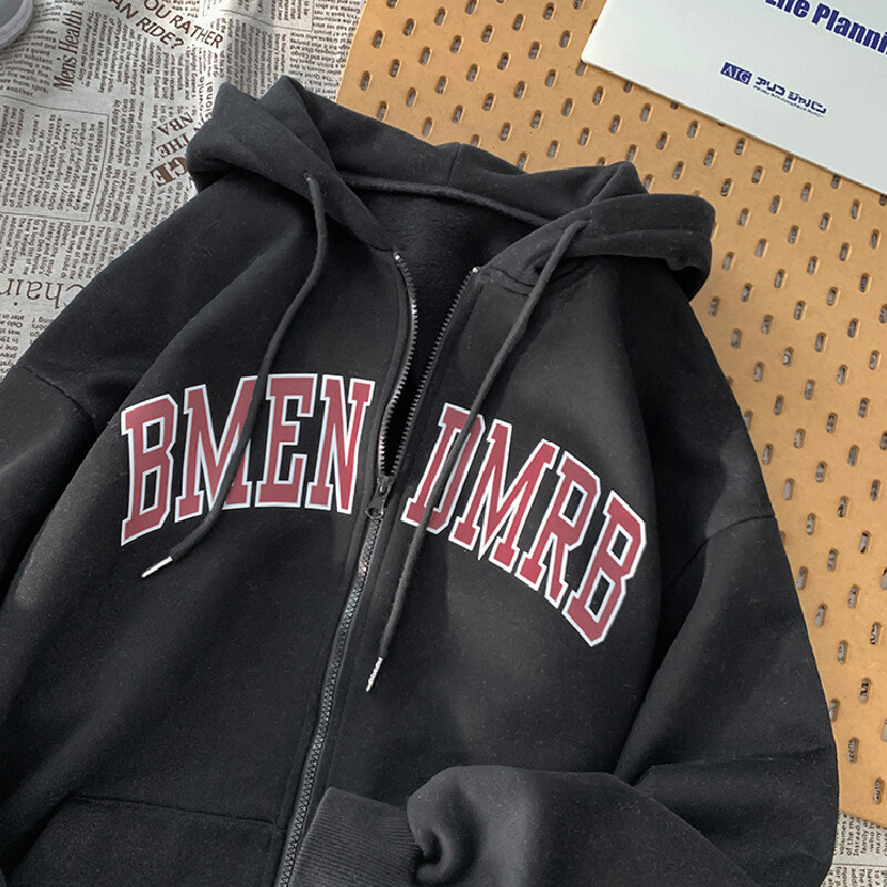 Jesenske korejske majice s kratkim rukavima Punk estetska topla odjeća Gornji dijelovi Nova vintage majica s kapuljačom s printom slova i sportski kaput Opuštena ležerna jakna