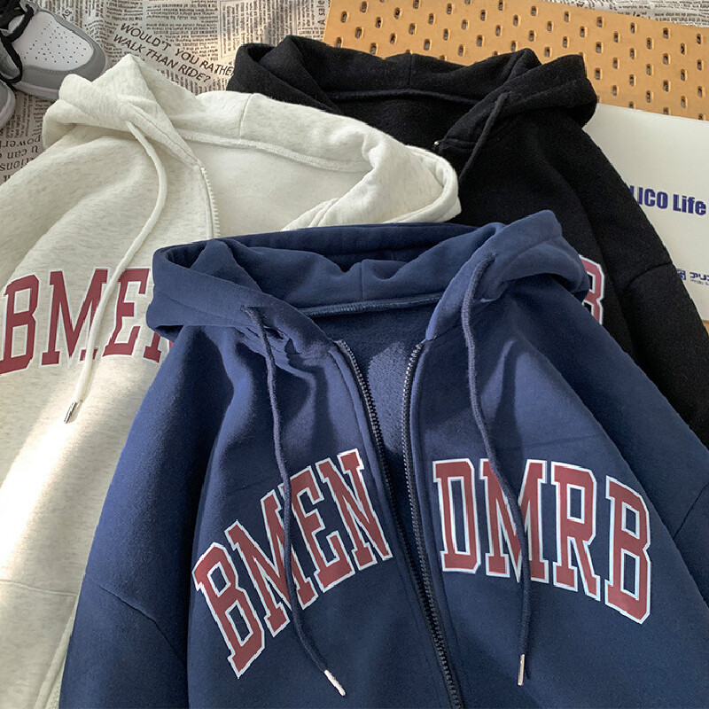 Jesenske korejske majice s kratkim rukavima Punk estetska topla odjeća Gornji dijelovi Nova vintage majica s kapuljačom s printom slova i sportski kaput Opuštena ležerna jakna