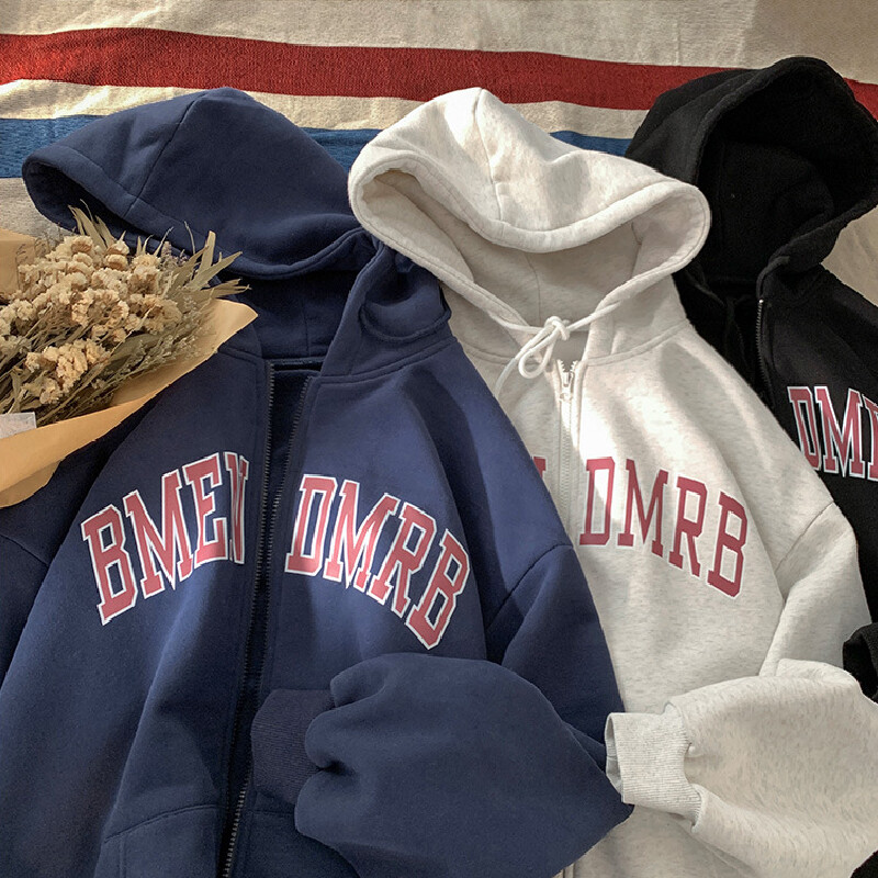 Jesenske korejske majice s kratkim rukavima Punk estetska topla odjeća Gornji dijelovi Nova vintage majica s kapuljačom s printom slova i sportski kaput Opuštena ležerna jakna