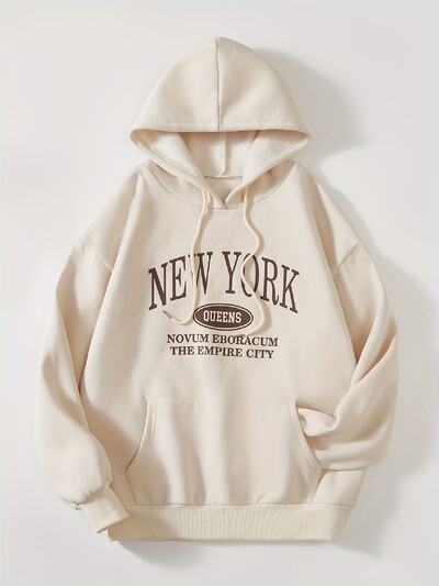 Hanorace cu litere imprimate New York Queens, moda de stradă, pentru femei, hanorace din lână, pulover moale, cu gât crew, largi, topuri pentru femei, haine