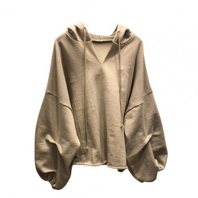 Ženska majica s kapuljačom Jednobojni pulover s uzicom Jesenska majica s rukavima s krilima šišmiša i V-izrezom Ženska majica s kapuljačom Široki džemper 2021.