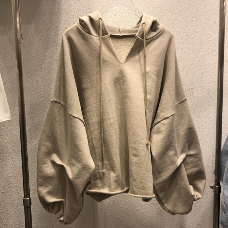 Ženska majica s kapuljačom Jednobojni pulover s uzicom Jesenska majica s rukavima s krilima šišmiša i V-izrezom Ženska majica s kapuljačom Široki džemper 2021.