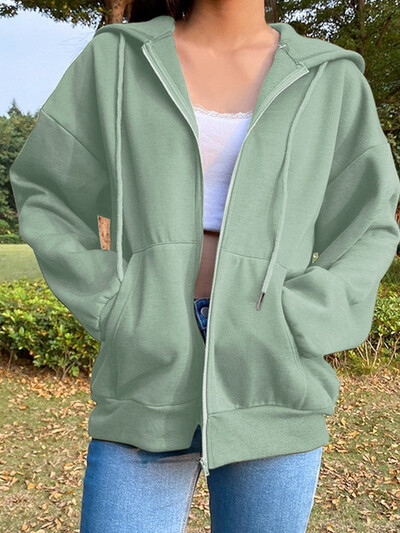 Ženske majice s kapuljačom i dugim rukavima s patentnim zatvaračem i kapuljačom Jednobojna, udobna majica s kapuljačom Jesen, crno-bijele ženske majice s kapuljačom