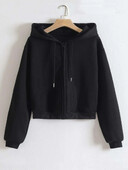 Hanorac cu șnur în stil scurt pentru femei, toamnă și iarnă, din catifea, cu mâneci lungi și fermoar.