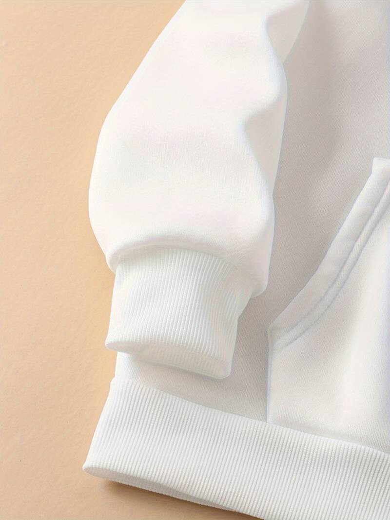 Široka ženska majica s kapuljačom s printom i dugim rukavima plus samtasti gornji dio s klokanovim džepovima, ležerni sportski pulover