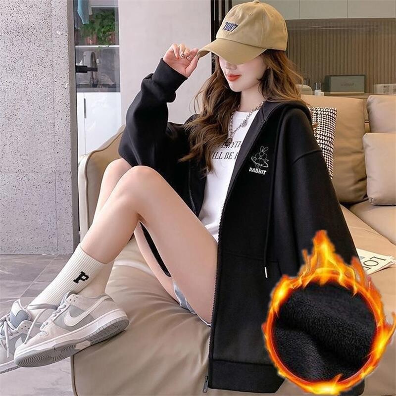 Zimske podstavljene zadebljane majice s kapuljačom Ženske korejske modne rajsferšluse s dugim rukavima Opuštena prevelika ležerna sportska gornja jakna