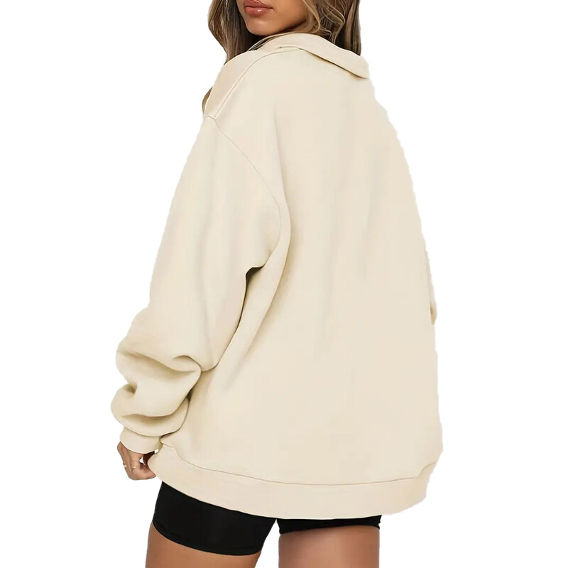 Μονόχρωμο μισάνοιχτο πουλόβερ με φερμουάρ με φερμουάρ για κεφαλή, ανοιξιάτικο και καλοκαίρι casual μακρυμάνικο πουλόβερ με γιακά, ΓΥΝΑΙΚΕΙΑ