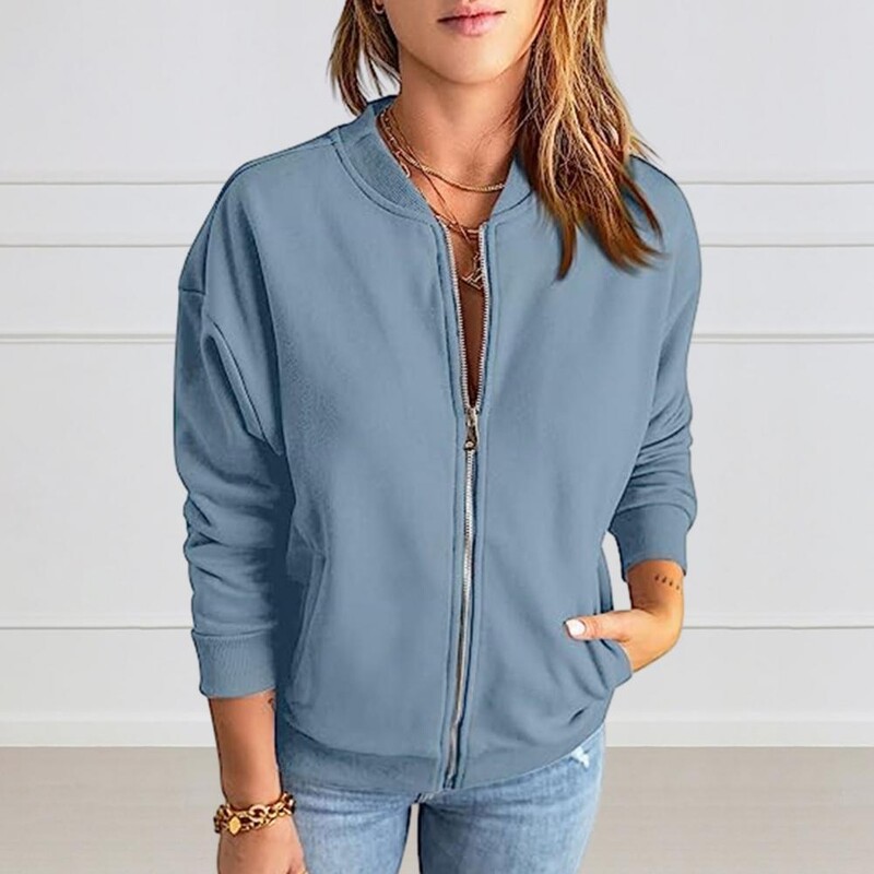 Ženska majica s džepovima, dugih rukava, standardnog kroja, majica s patentnim zatvaračem, ženska dnevna majica