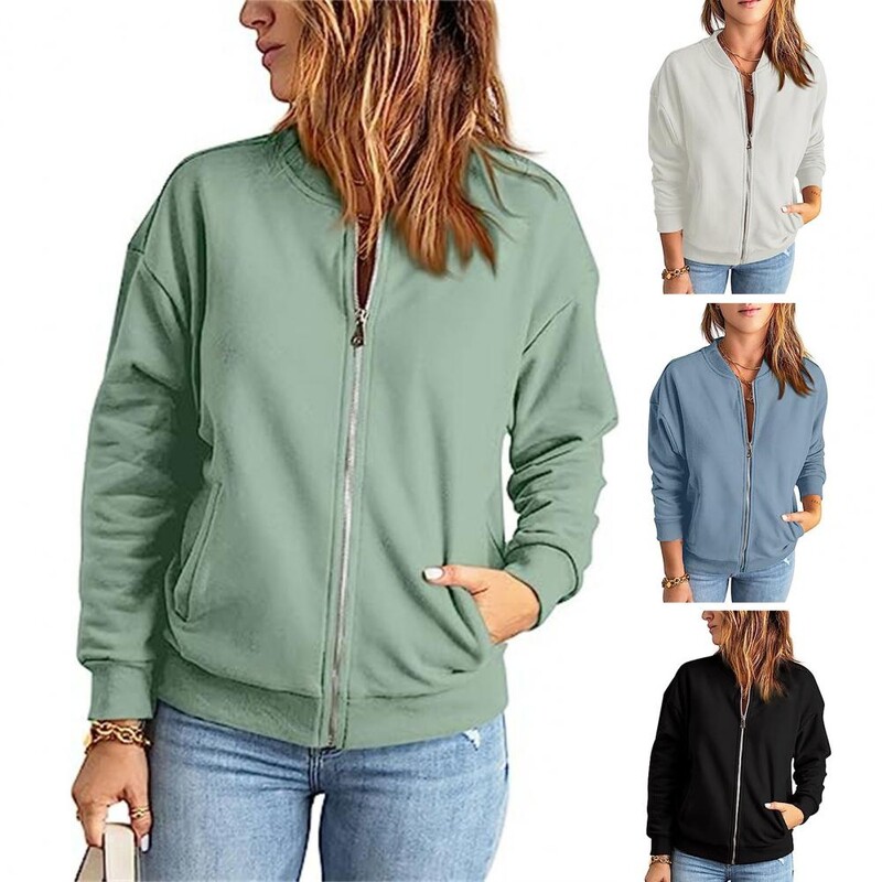 Ženska majica s džepovima, dugih rukava, standardnog kroja, majica s patentnim zatvaračem, ženska dnevna majica