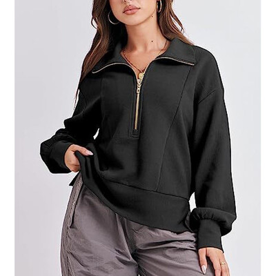 Novi jesenski modni trend 2023. Labavi ženski pulover dugih rukava s velikim patentnim zatvaračem, jednostavan i ležeran stil