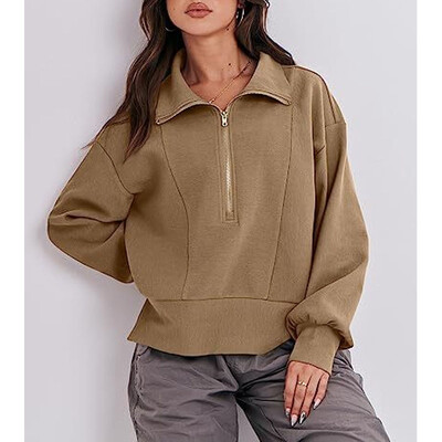 Novi jesenski modni trend 2023. Labavi ženski pulover dugih rukava s velikim patentnim zatvaračem, jednostavan i ležeran stil