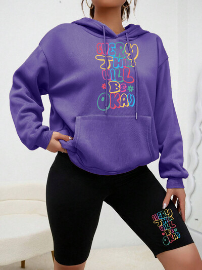 Kõik asjad Cuill Olge OK Kirjatrükk Naiste kapuutsikomplekt Sügisene Täielik kapuutsiga soe must pükstemood Mugavad rõivakomplektid