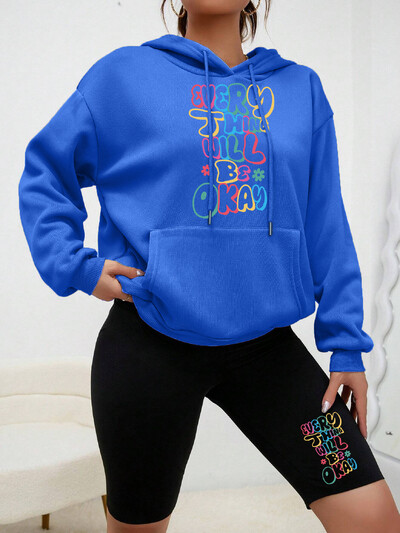 Kõik asjad Cuill Olge OK Kirjatrükk Naiste kapuutsikomplekt Sügisene Täielik kapuutsiga soe must pükstemood Mugavad rõivakomplektid