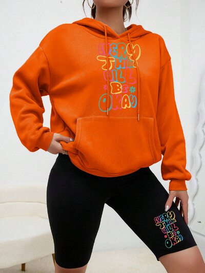 Kõik asjad Cuill Olge OK Kirjatrükk Naiste kapuutsikomplekt Sügisene Täielik kapuutsiga soe must pükstemood Mugavad rõivakomplektid