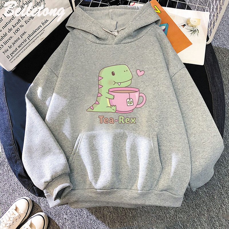 Dinosauruse kapuuts, naiste multikas, armas trükis Kawaii koomiksiriided, suures suuruses pullover Harajuku naistele, sügise soojad tänavariided