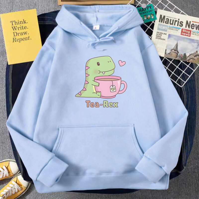 Dinosauruse kapuuts, naiste multikas, armas trükis Kawaii koomiksiriided, suures suuruses pullover Harajuku naistele, sügise soojad tänavariided