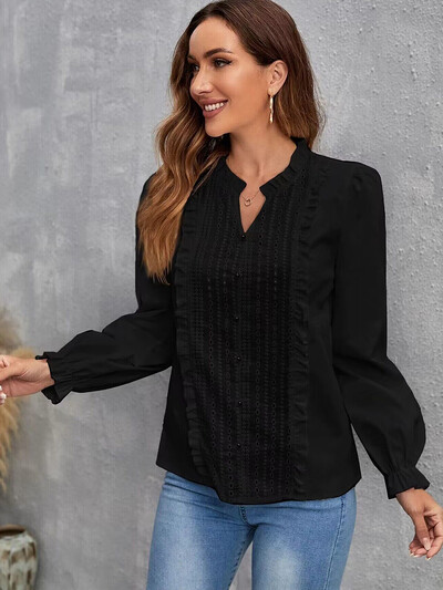 Elegantne ženske elegantne bluze s šavovima od čipke, modne puf majice s dugim rukavima, ležerna bijela košulja, mladenačke ženske bluze, novo 2024.