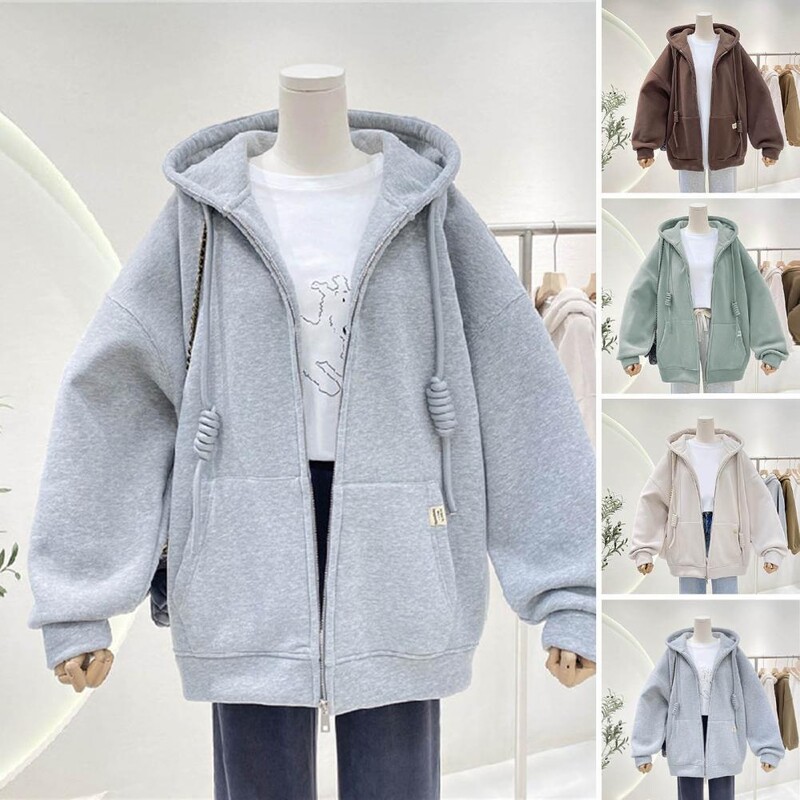 Jesen Zima Ženska jakna Jednobojna topla gornja odjeća s kapuljačom i patentnim zatvaračem Veliki džep Ženski ležerni kaput Ženski kaput za hladno vrijeme