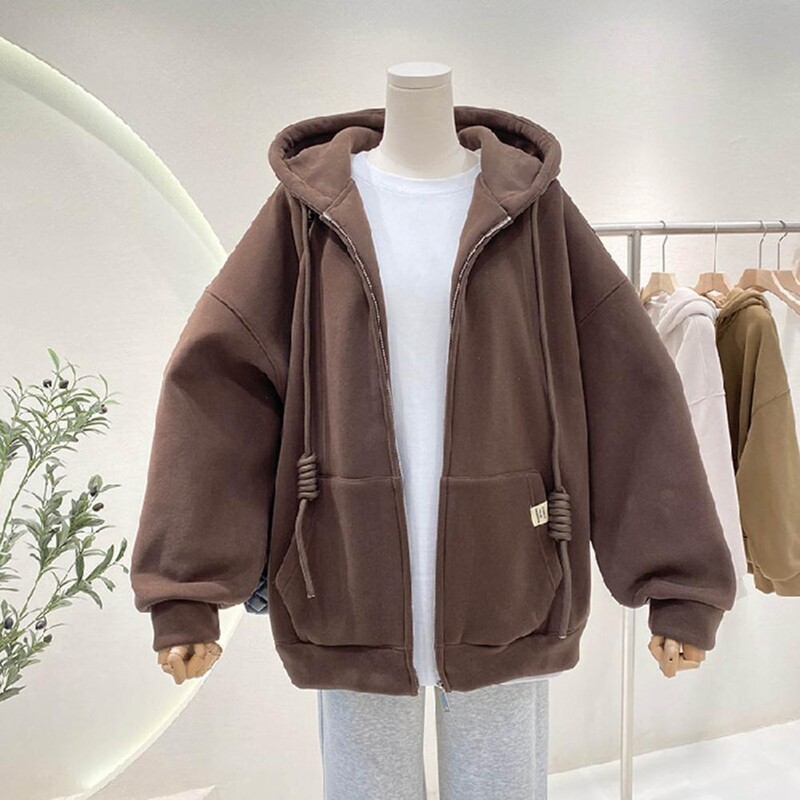 Jesen Zima Ženska jakna Jednobojna topla gornja odjeća s kapuljačom i patentnim zatvaračem Veliki džep Ženski ležerni kaput Ženski kaput za hladno vrijeme