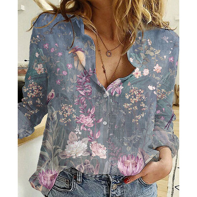 Ženske nove košulje dugih rukava Klasične retro košulje s printom mramora Ležerne svestrane modne majice s gumbima Ženska odjeća Ljeto