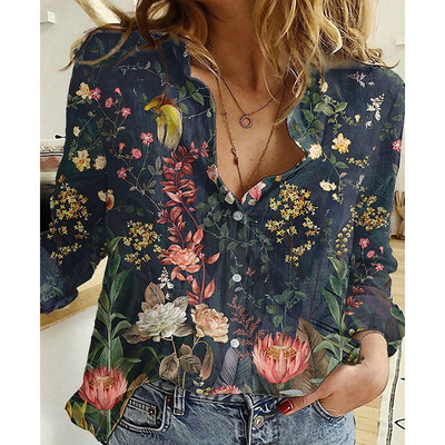 Ženske nove košulje dugih rukava Klasične retro košulje s printom mramora Ležerne svestrane modne majice s gumbima Ženska odjeća Ljeto