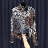 Modna patchwork ženska košulja s leopard uzorkom, proljeće 2022., nova ležerna ulična odjeća, široka bluza s reverima, dugih rukava, ženska odjeća