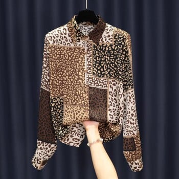 Μόδα συνονθύλευμα Leopard printed γυναικείο πουκάμισο 2022 Άνοιξη Νέο casual streetwear Φαρδύ μακρυμάνικο πέτο μπλούζα Γυναικεία ρούχα