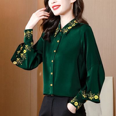 Lilletikandid Vintage naiste särk, kevadised volangid, pikkade varrukatega, üherealine, lahtikäiv krae, lahtised pluusid, naiste vabaaja topp