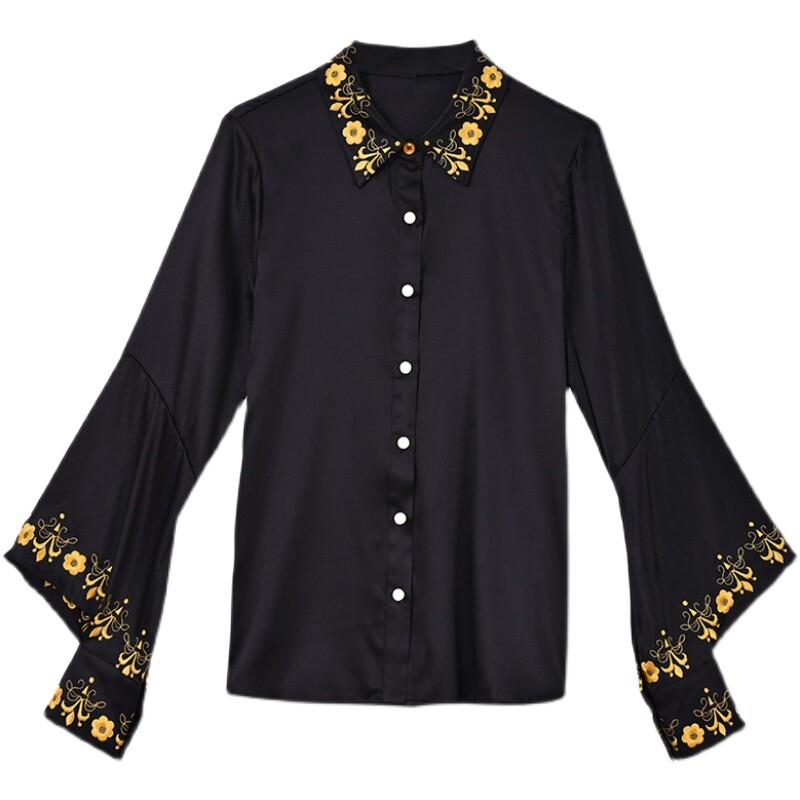 Lilletikandid Vintage naiste särk, kevadised volangid, pikkade varrukatega, üherealine, lahtikäiv krae, lahtised pluusid, naiste vabaaja topp