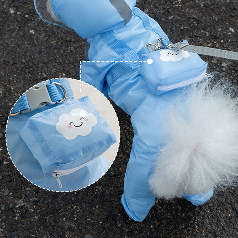 Naujas augintinio keturkojis lietpaltis su lietbačiais ir traukos sagtimi, atspindinčiu vandeniui atspariu gobtuvu pončo šunų lauko drabužiais