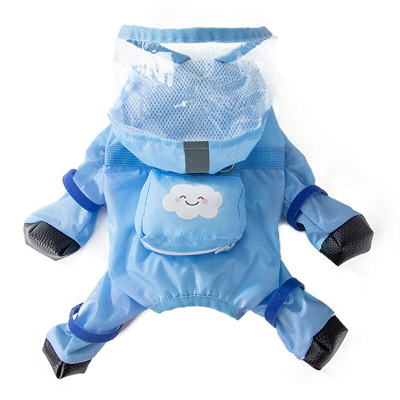 Naujas augintinio keturkojis lietpaltis su lietbačiais ir traukos sagtimi, atspindinčiu vandeniui atspariu gobtuvu pončo šunų lauko drabužiais