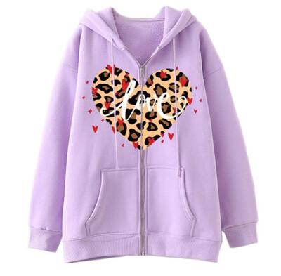 2024. Nova debela majica s kapuljačom od flisa s leopard uzorkom Love Street Harajuku