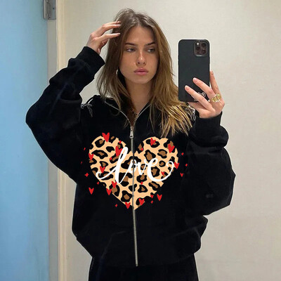 2024, nou, gros, fleece, leopard, model Love Street, stil Harajuku