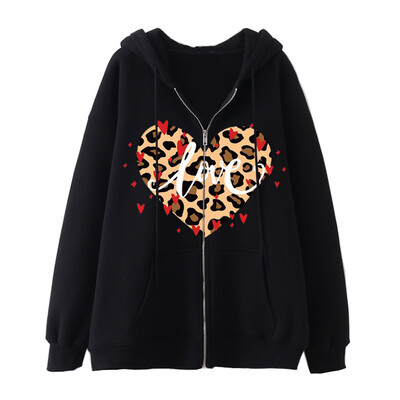 2024. Nova debela majica s kapuljačom od flisa s leopard uzorkom Love Street Harajuku