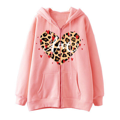 2024. Nova debela majica s kapuljačom od flisa s leopard uzorkom Love Street Harajuku