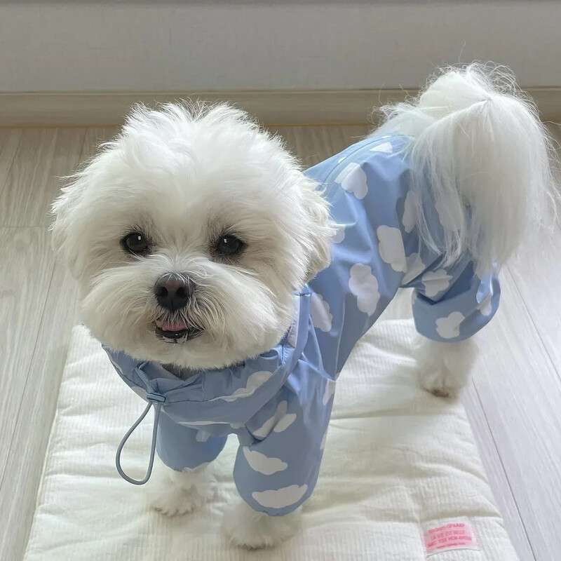 Cute Clouds Love Dog Raincoat Tpu Thickened Waterproof All-Inclusive Rain Poncho Pet Pet Pet Puppy με κουκούλα τετράποδα παλτό για σκύλους
