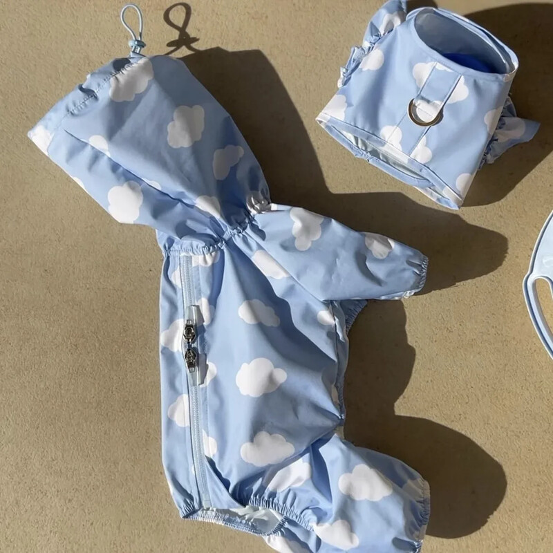 Cute Clouds Love Dog Raincoat Tpu Thickened Waterproof All-Inclusive Rain Poncho Pet Pet Pet Puppy με κουκούλα τετράποδα παλτό για σκύλους