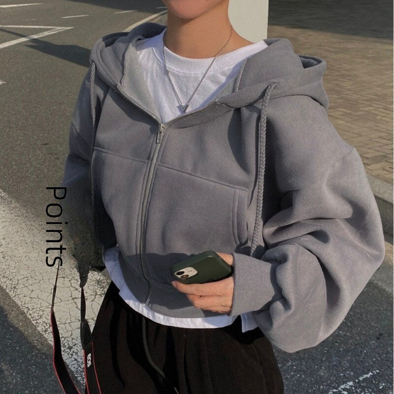 2024. Proljeće Jesen Nova Ženska svestrana skraćena uska majica s patentnim zatvaračem podstavljena od flisa Topla tamnoplava ženska majica s kapuljačom